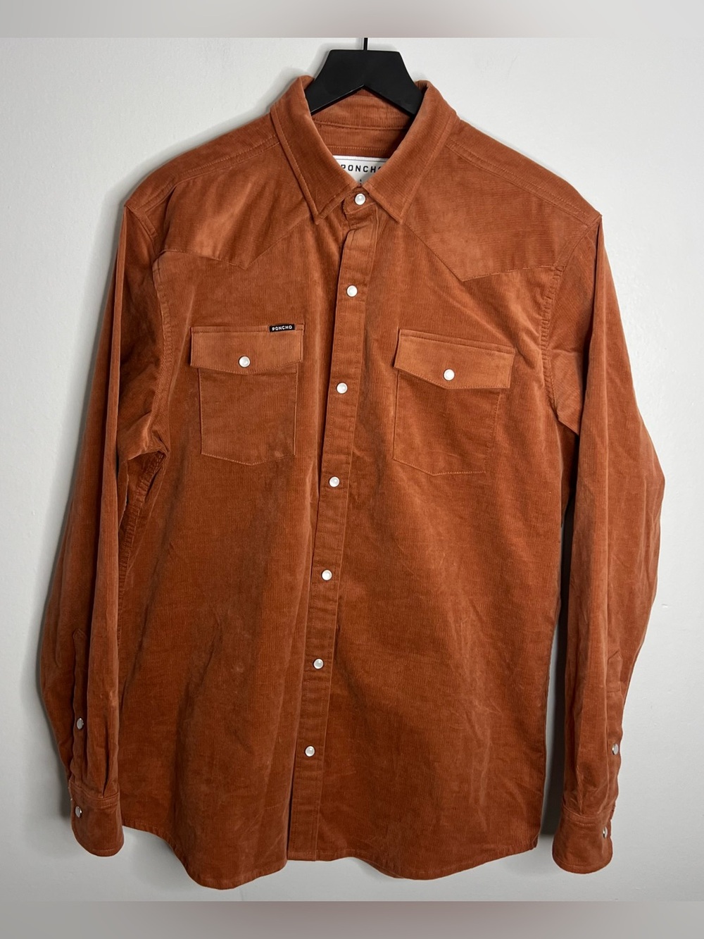 Poncho Outdoors 1963 Corduroy Western Long Sleeve Shirt Mens Large Burnt Orange